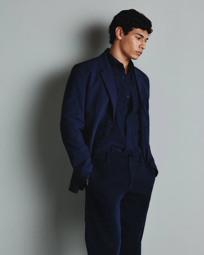 Organic Cotton Stretch Textured Twill Shirt - S / Navy