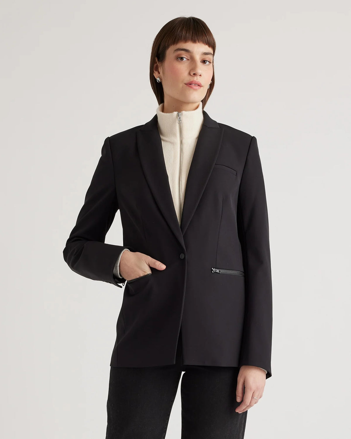 100% Mongolian Cashmere Ribbed Collar Blazer Insert - XS/S/M / Black