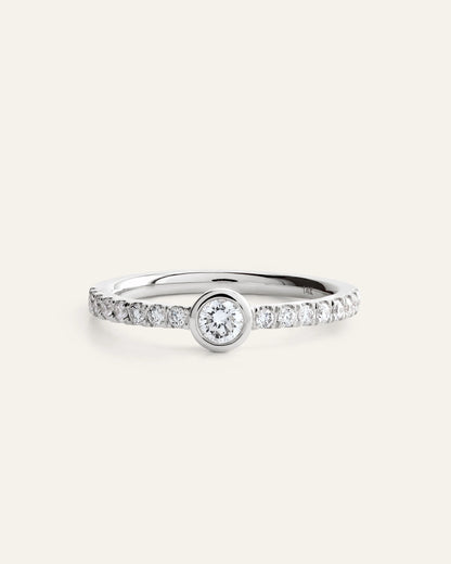 14K Gold Lab Grown Diamond Round Bezel Pave Ring - 4 / Yellow Gold