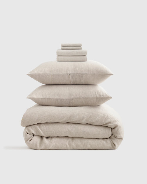 European Linen Chambray Deluxe Bedding Bundle - Twin / Charcoal