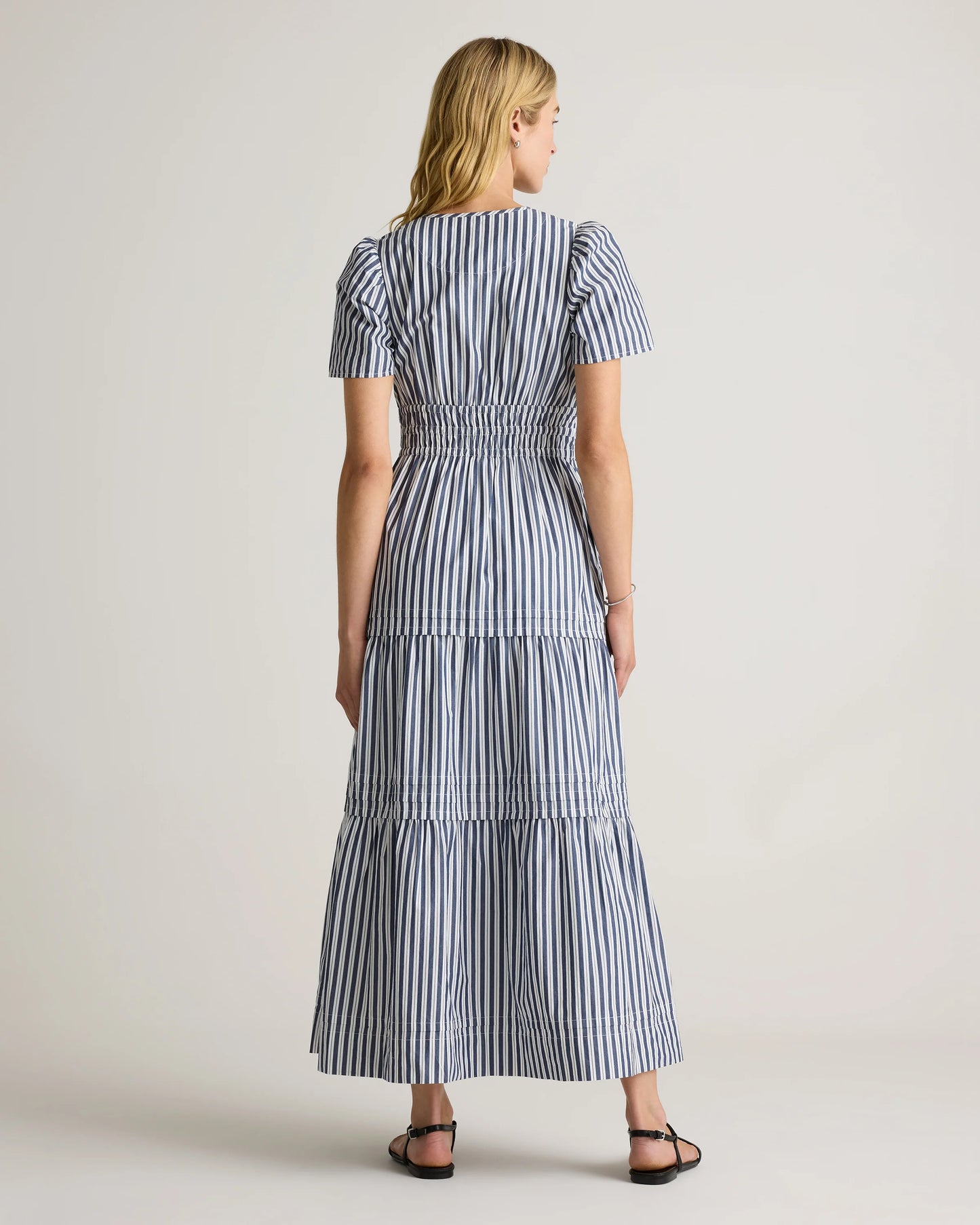 100% Organic Cotton Poplin Tiered Maxi Dress - XS / Riviera Blue Heirloom Floral