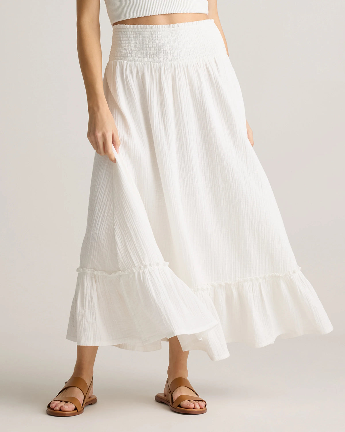 100% Organic Cotton Gauze Smocked Maxi Skirt - XS / Blue Gingham
