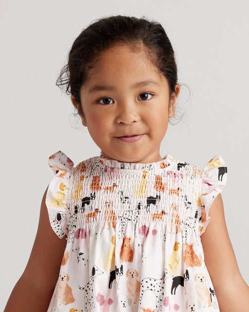 100% Organic Cotton Poplin Smocked Flutter Sleeve Dress - 2T / Blue Ditsy Floral