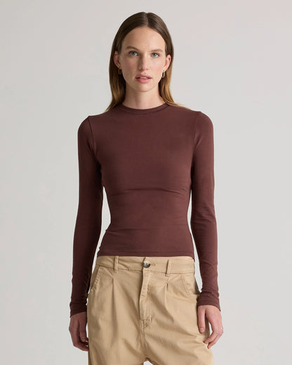 Stretch Cotton Jersey Fitted Long Sleeve T-Shirt - XS / Linen White