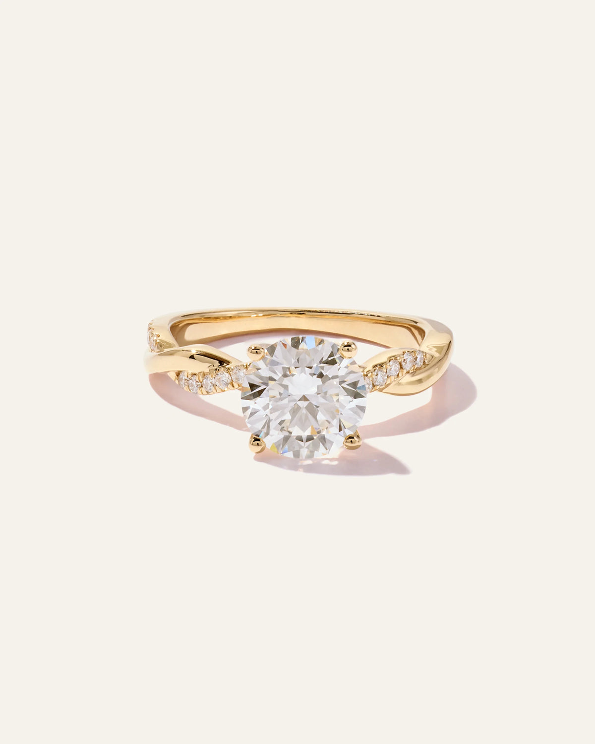 Lab Grown Diamond Round Twisted Engagement Ring - 2ct - 4 / Yellow Gold