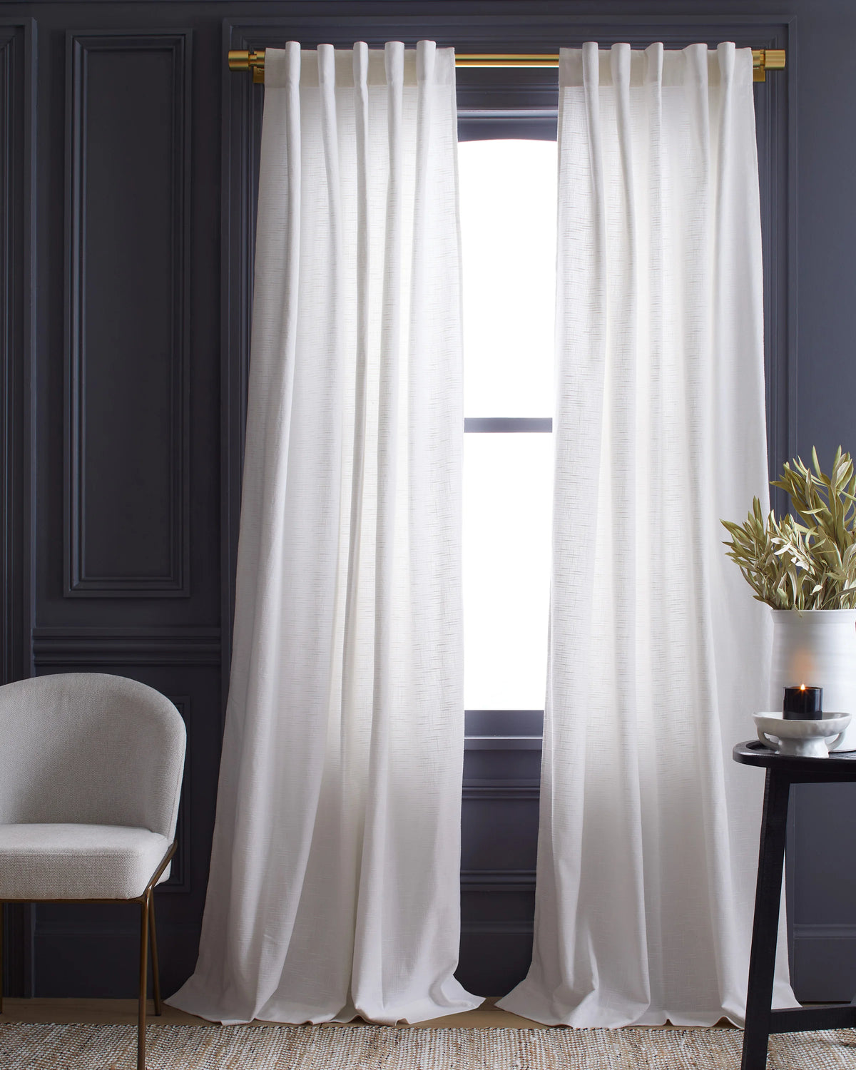 Cotton Slub Curtain - Single Panel - 48x84 / White