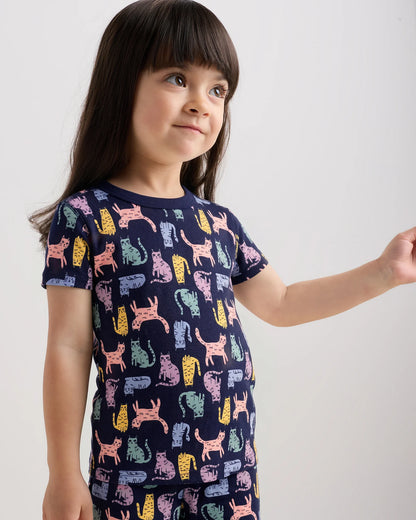 100% Organic Cotton Short Sleeve and Shorts Pajama Set - 2T / Navy Stripe