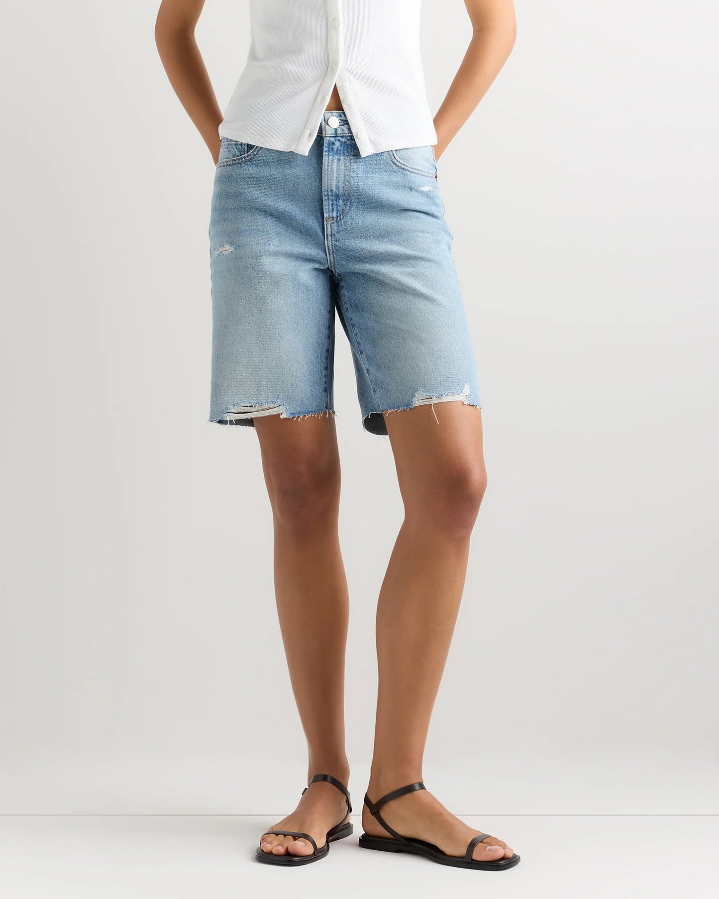 Maya Rigid Bermuda Shorts - 24 / Powder Blue Destruct