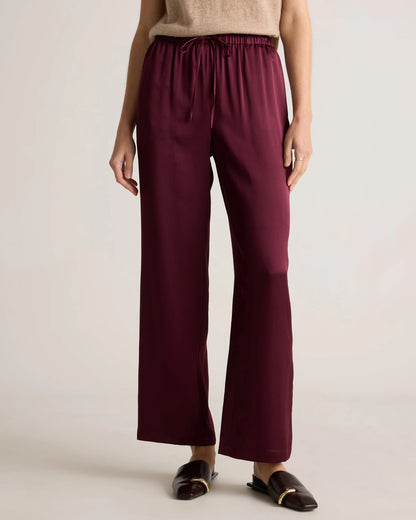 100% Washable Silk Drawstring Wide Leg Pants - XS / Champagne