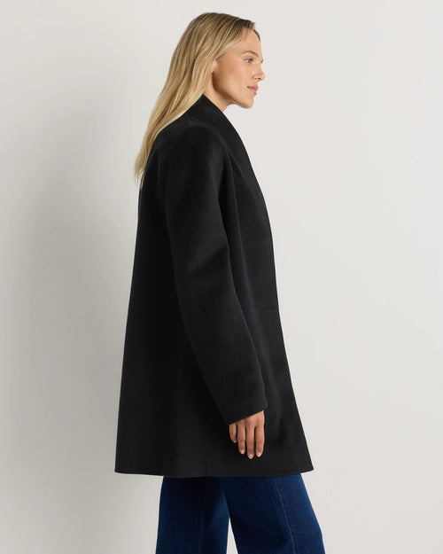 100% Mongolian Cashmere Double-Faced Cocoon Coat - XS / Black