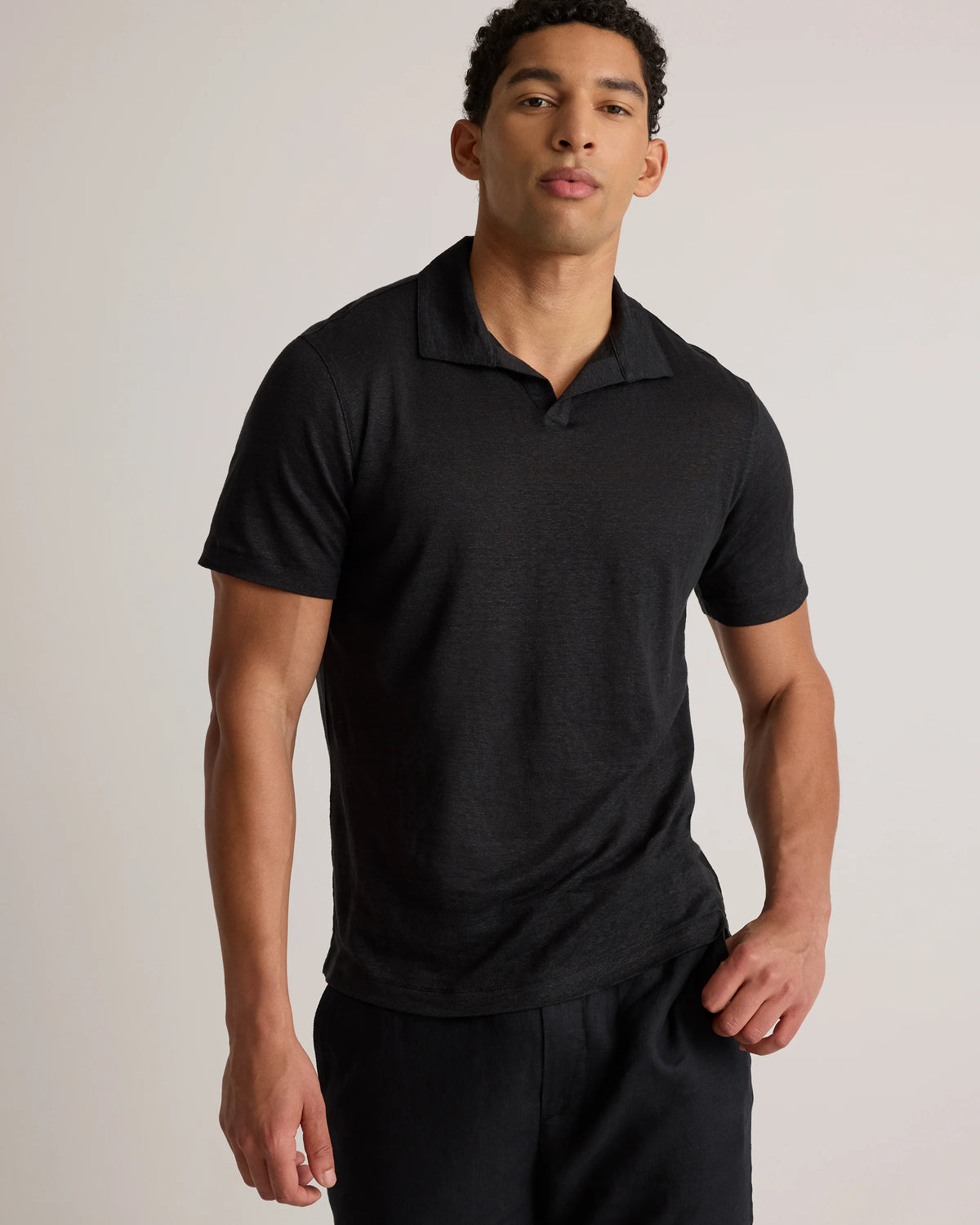 Men's 100% European Linen Jersey Polo - S / Black