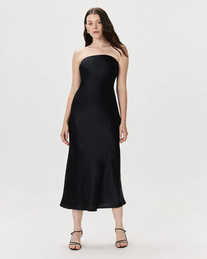100% Washable Silk Strapless Midi Dress - XS / Hot Fudge