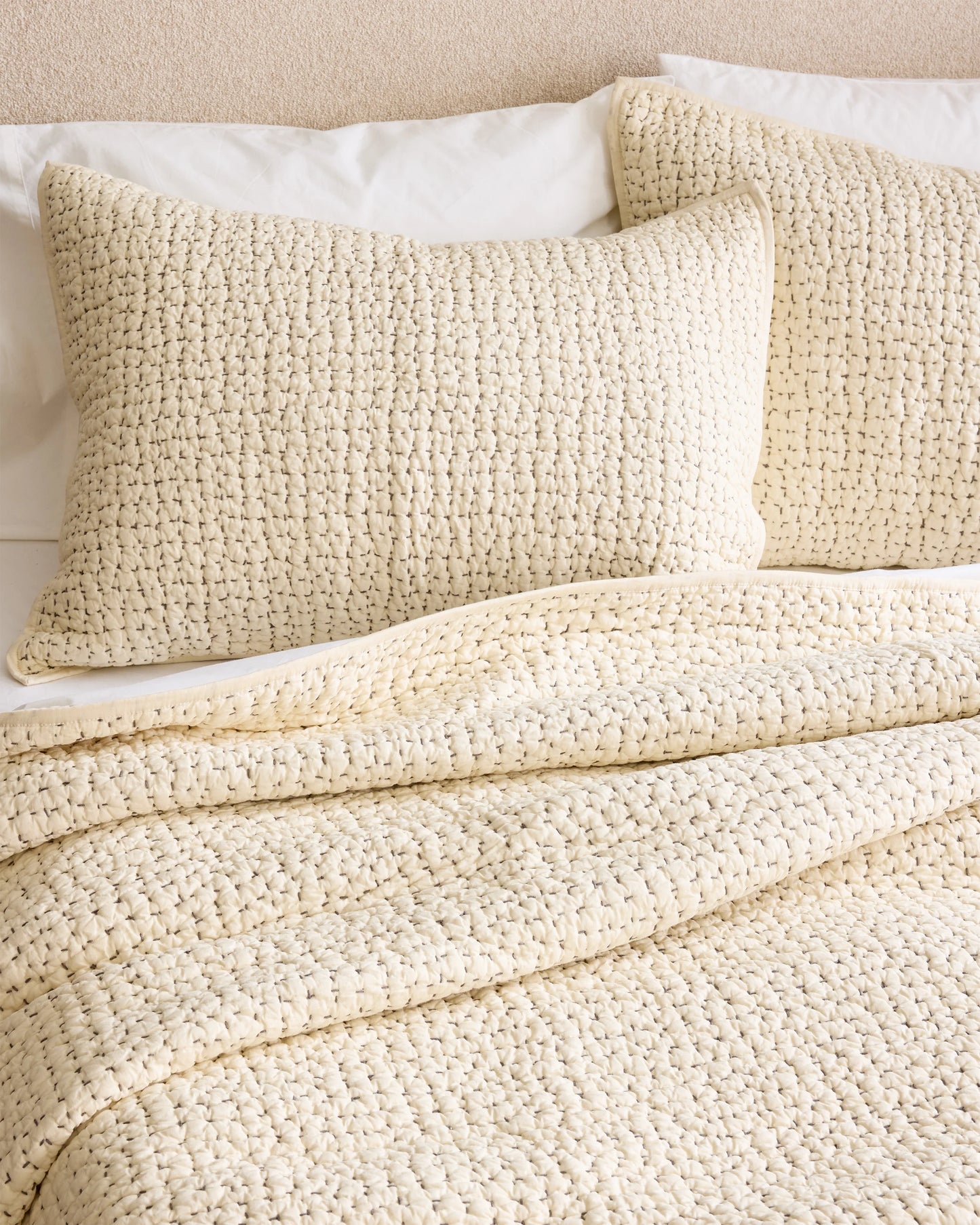 Organic Cotton Hand Stitched Quilt - Twin / Stone