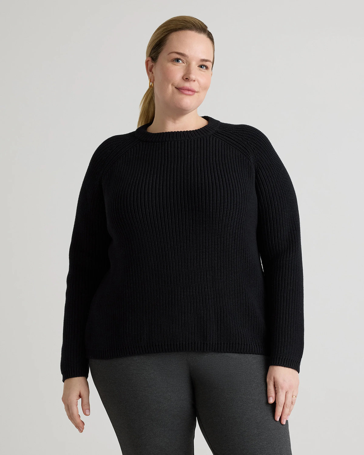 100% Organic Cotton Fisherman Crew Sweater - 1X / Blue Sapphire