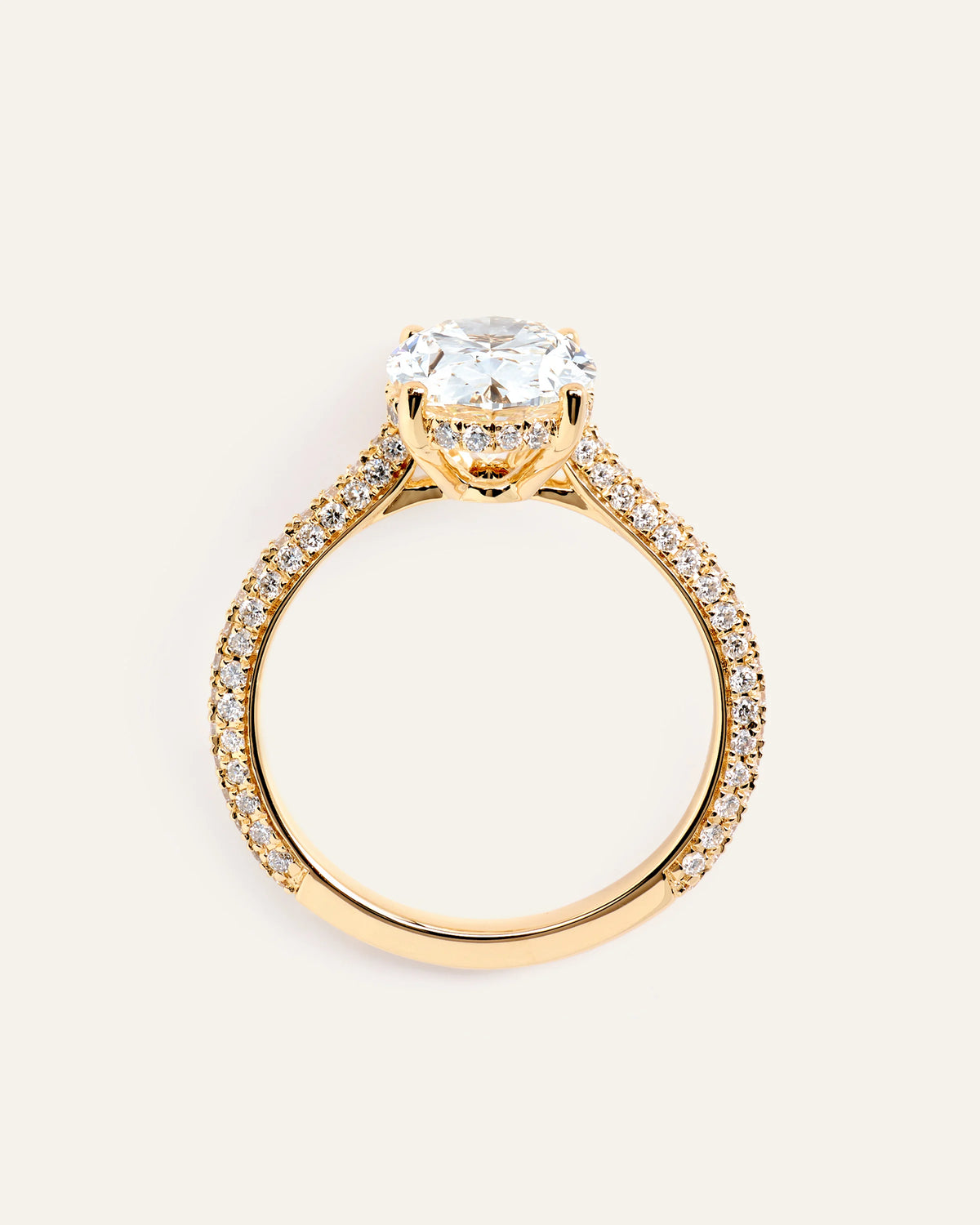 Lab Grown Diamond Oval Pave Cathedral Engagement Ring - 3ct - 4 / Yellow Gold