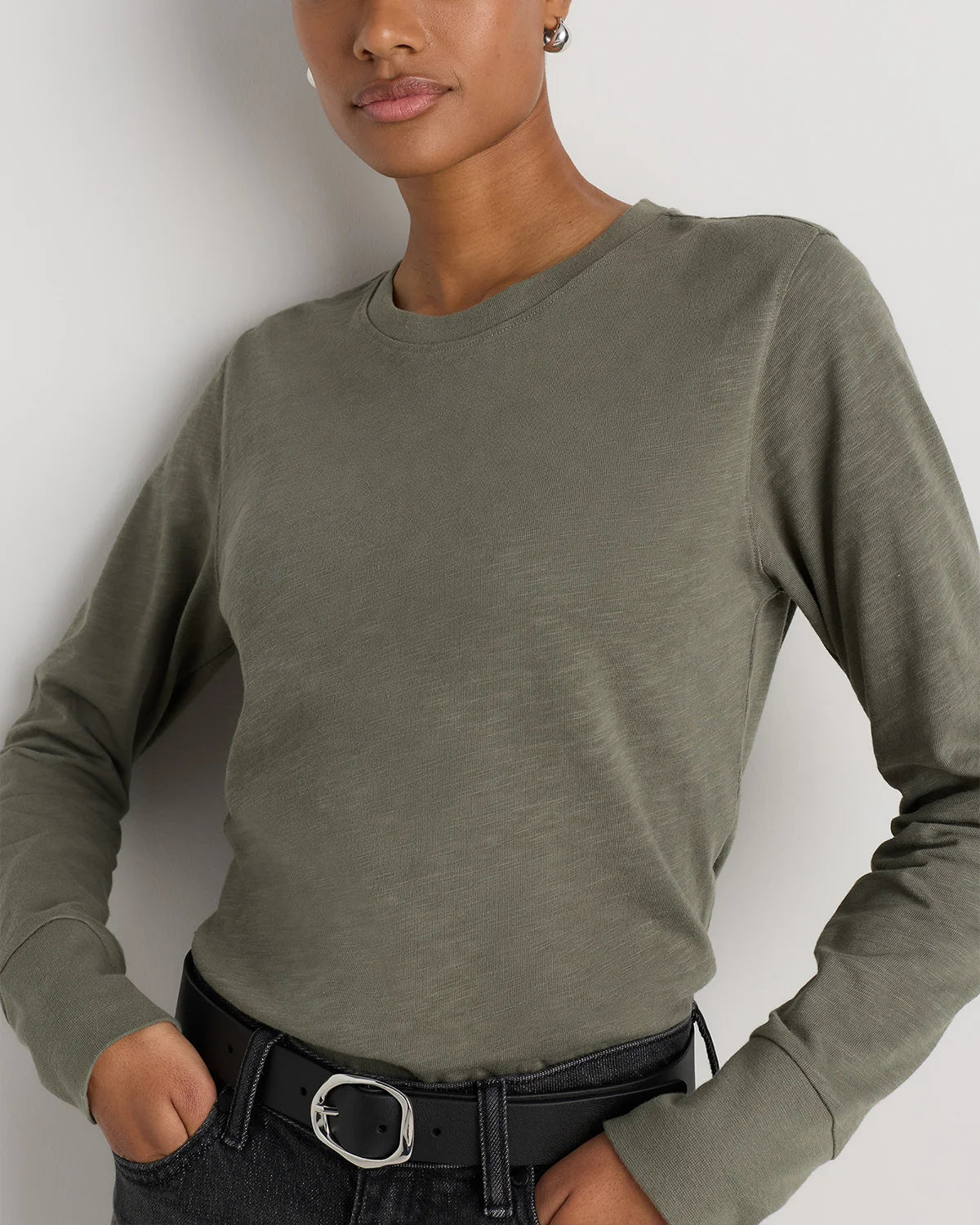 100% Organic Cotton Slub Long Sleeve Tee - XS / Smoked Thyme Green