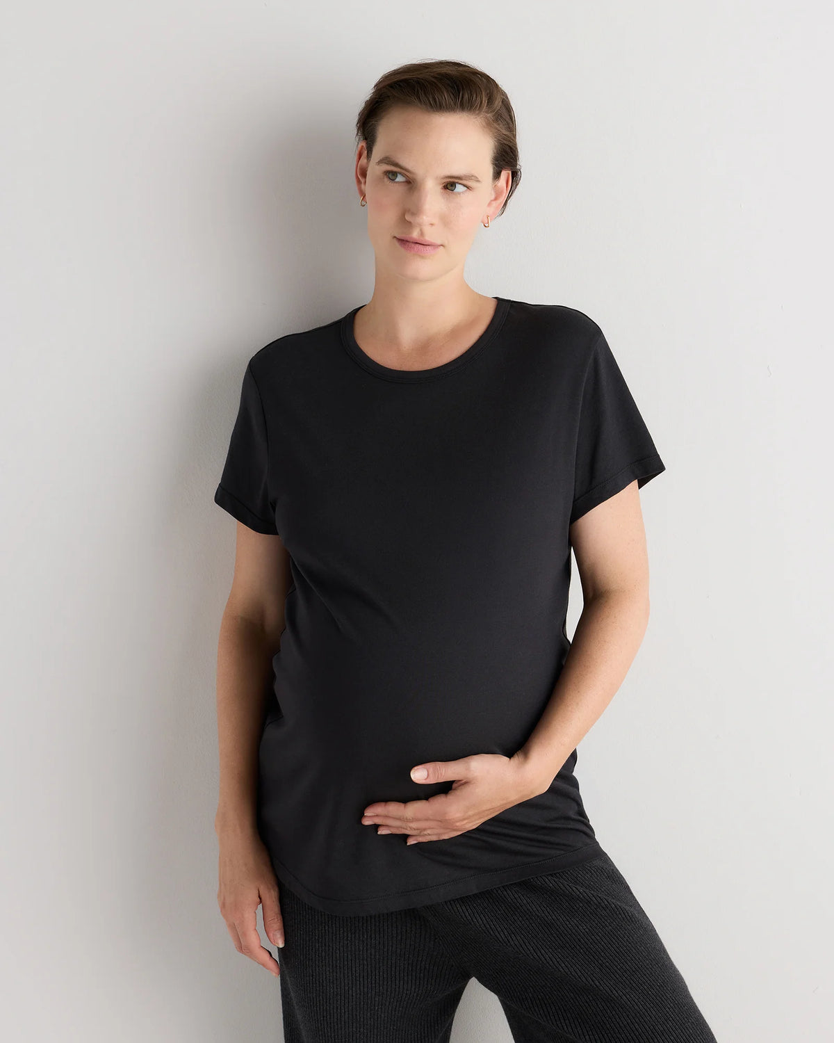 Cotton Modal Maternity Crew Neck Tee (2-pack) - XS / Black/Redwood Brown