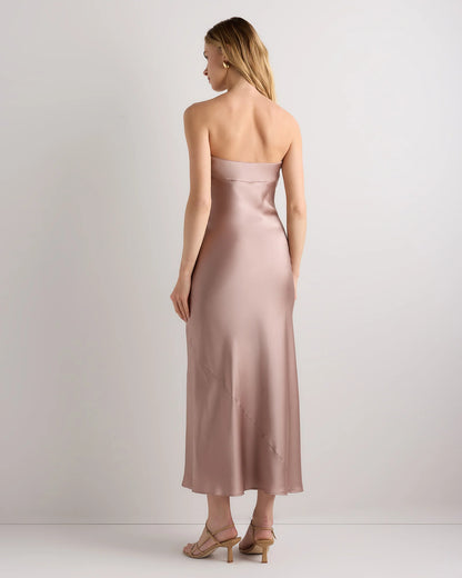 100% Washable Silk Strapless Midi Dress - XS / Hot Fudge