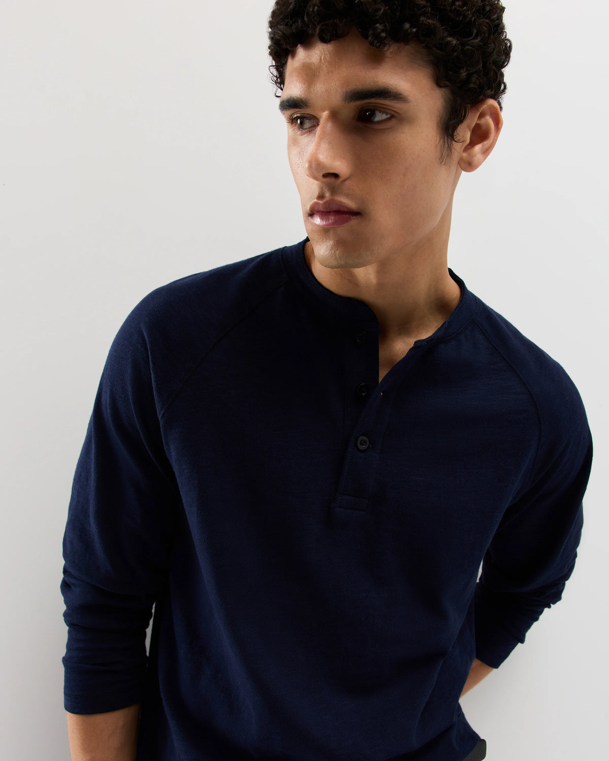 100% Organic Cotton Slub Long Sleeve Henley - S / Deep Navy