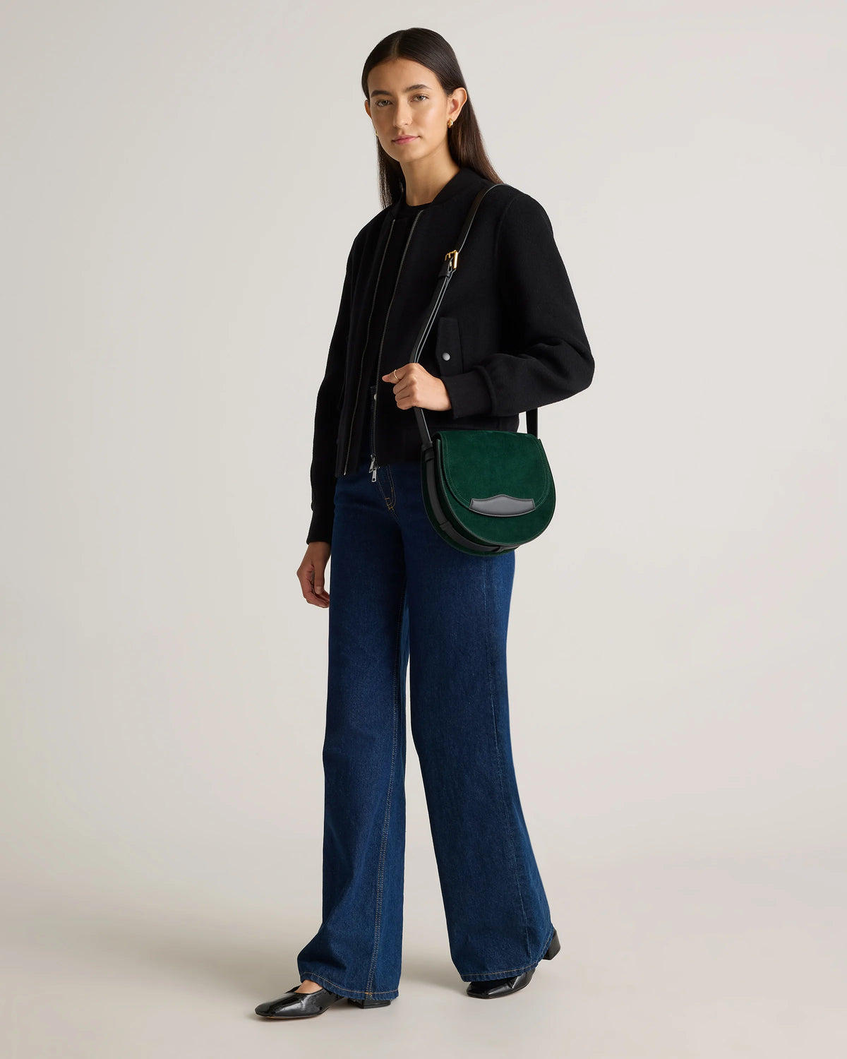 Italian Suede Saddle Bag - One Size / Pebble