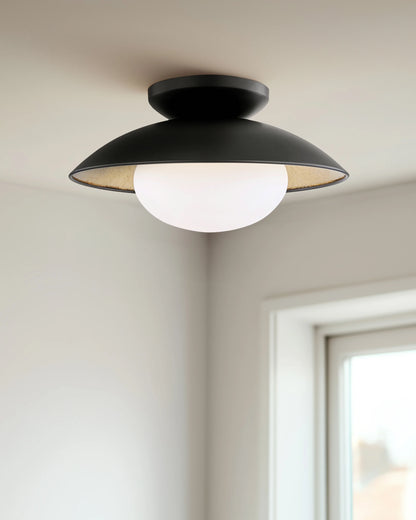 Steel and Gold Foil Flush Mount - One Size / White