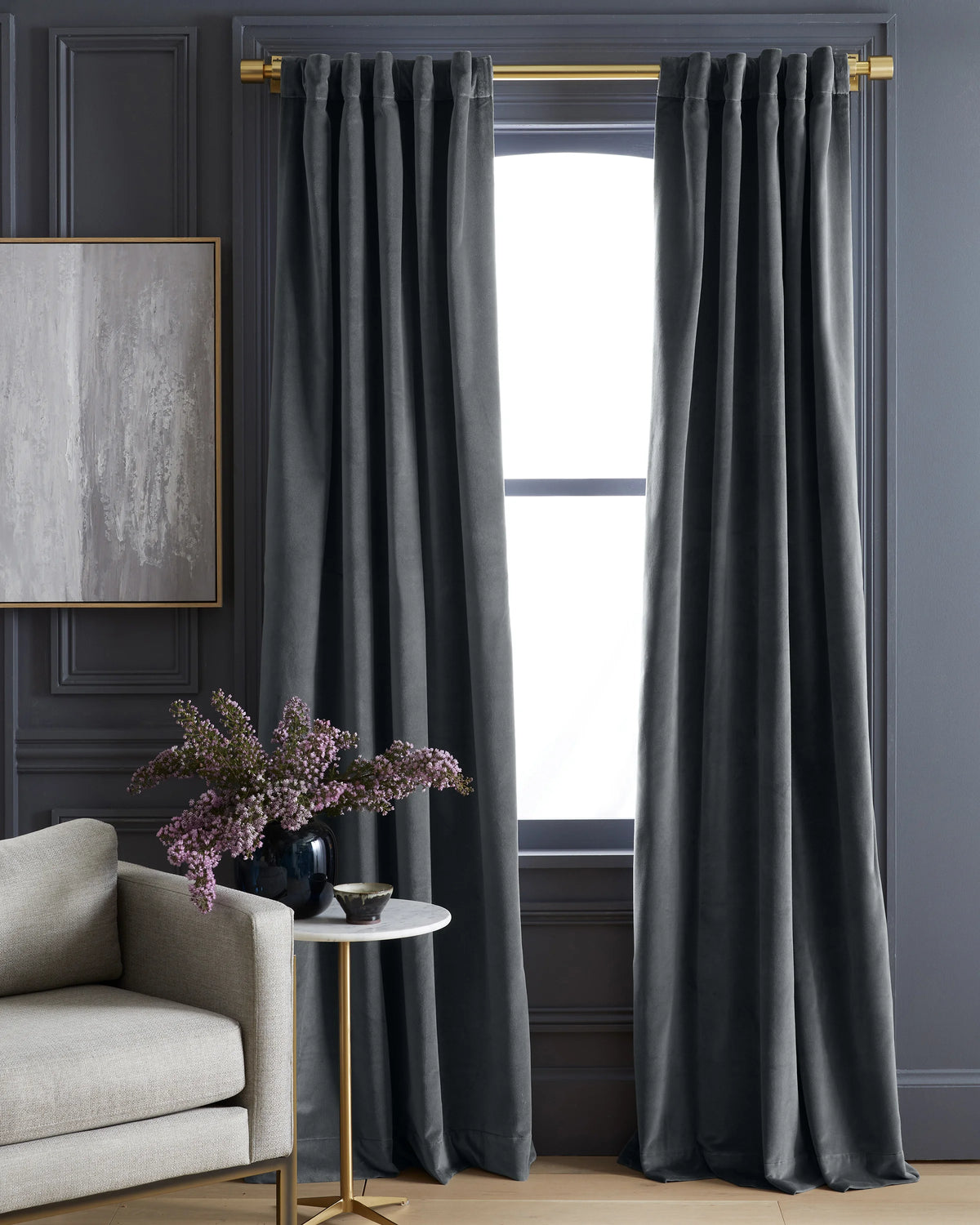 Cotton Velvet Curtain - Single Panel - 48x84 / Ivory