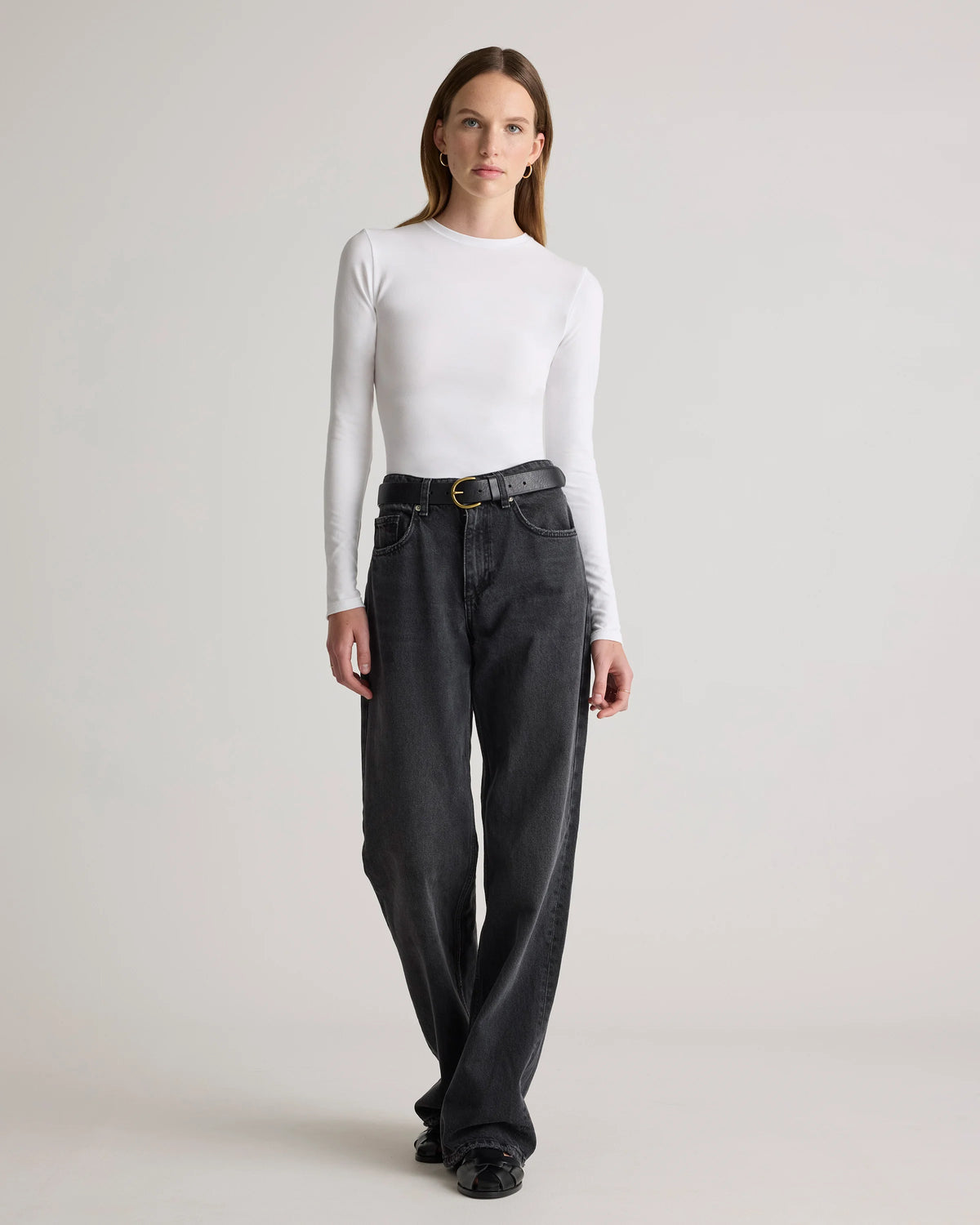 Stretch Cotton Jersey Fitted Long Sleeve T-Shirt - XS / Linen White