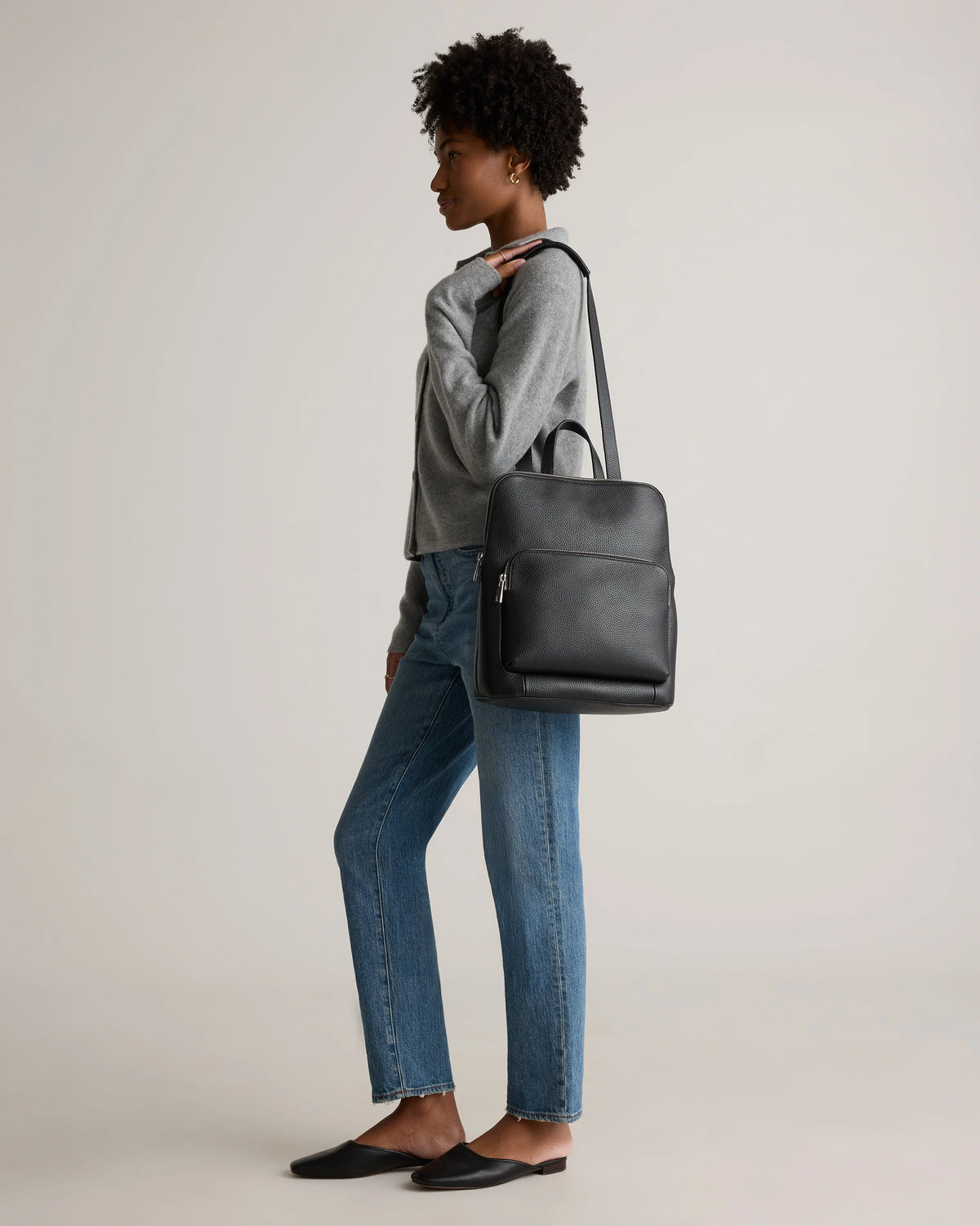 Italian Leather Convertible Backpack - One Size / Black