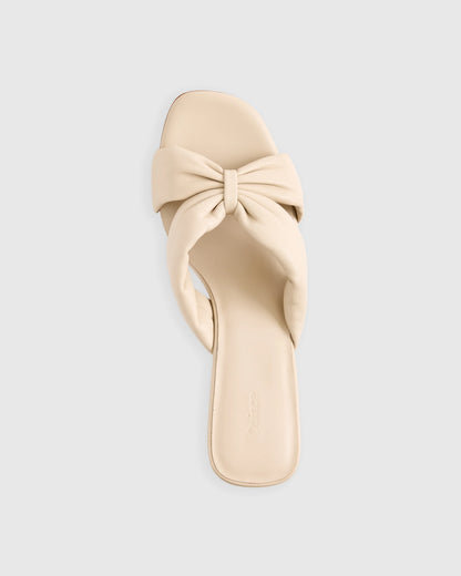 Italian Leather Twist Mid Heel Mule - 5 / Almond