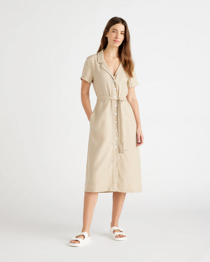 100% European Linen Button Front Dress - XS / Sky Blue Mariner Stripe