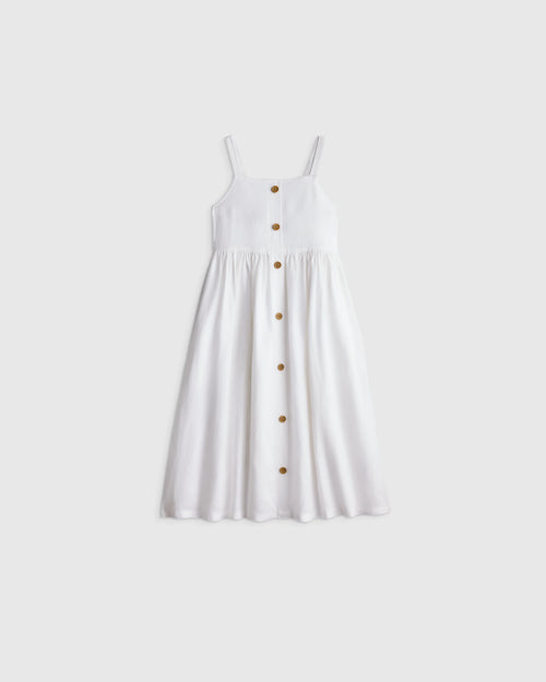Girls Sleeveless 100% Linen Dress - 2T / White