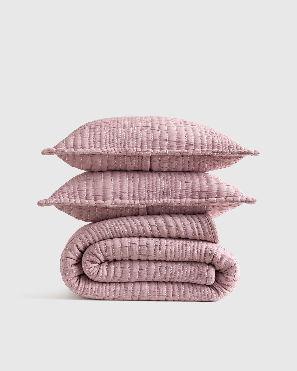 Organic Cotton Channel Stitch Coverlet Set - Twin / Coral Pink