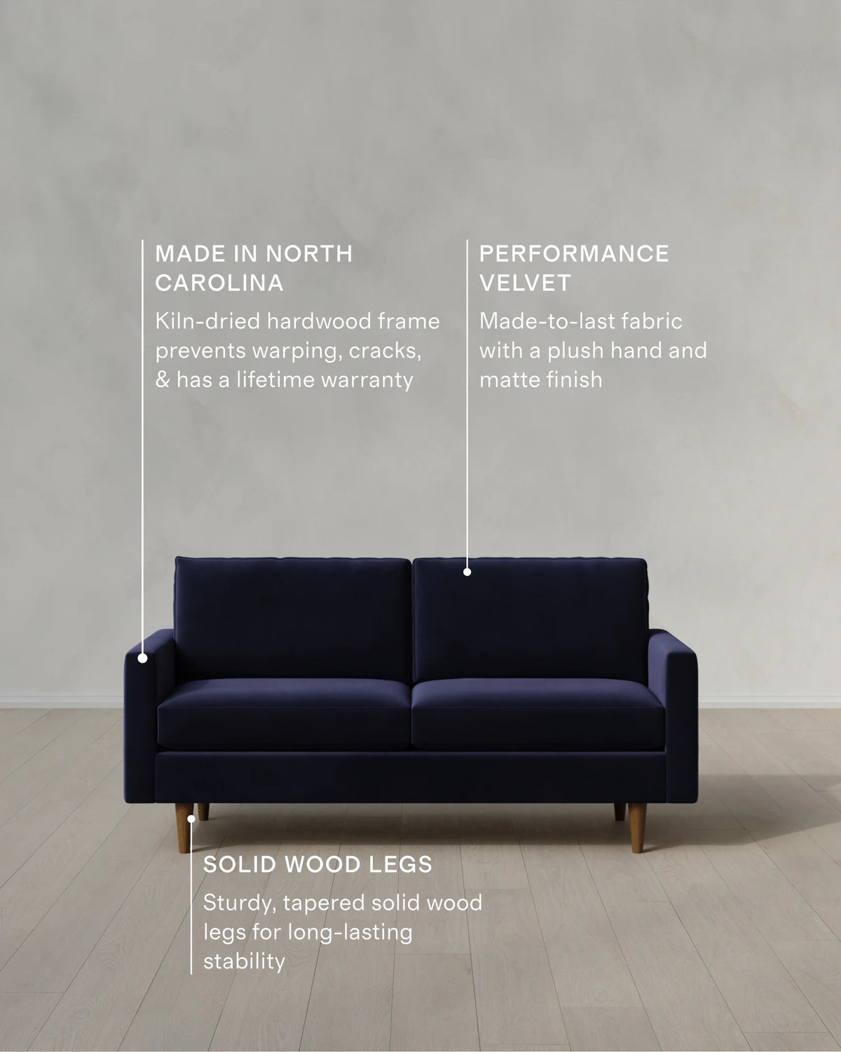 Atlas Midcentury Sofa in Performance Velvet - 6ft / Ivory