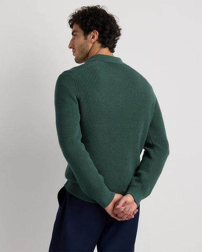 100% Organic Cotton Ribbed Polo Sweater - XS / Mid Heather Grey
