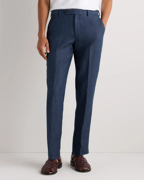 100% European Linen Tailored Dress Pants - 30X30 / Washed Navy