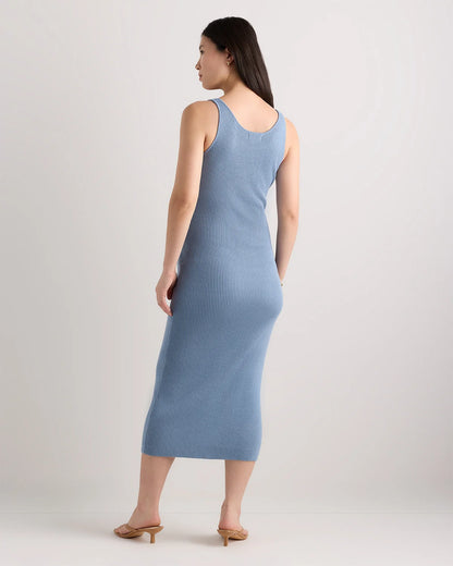 Lightweight Cotton Cashmere Maternity Fitted Midi Dress - XS / Mountain Spring Blue