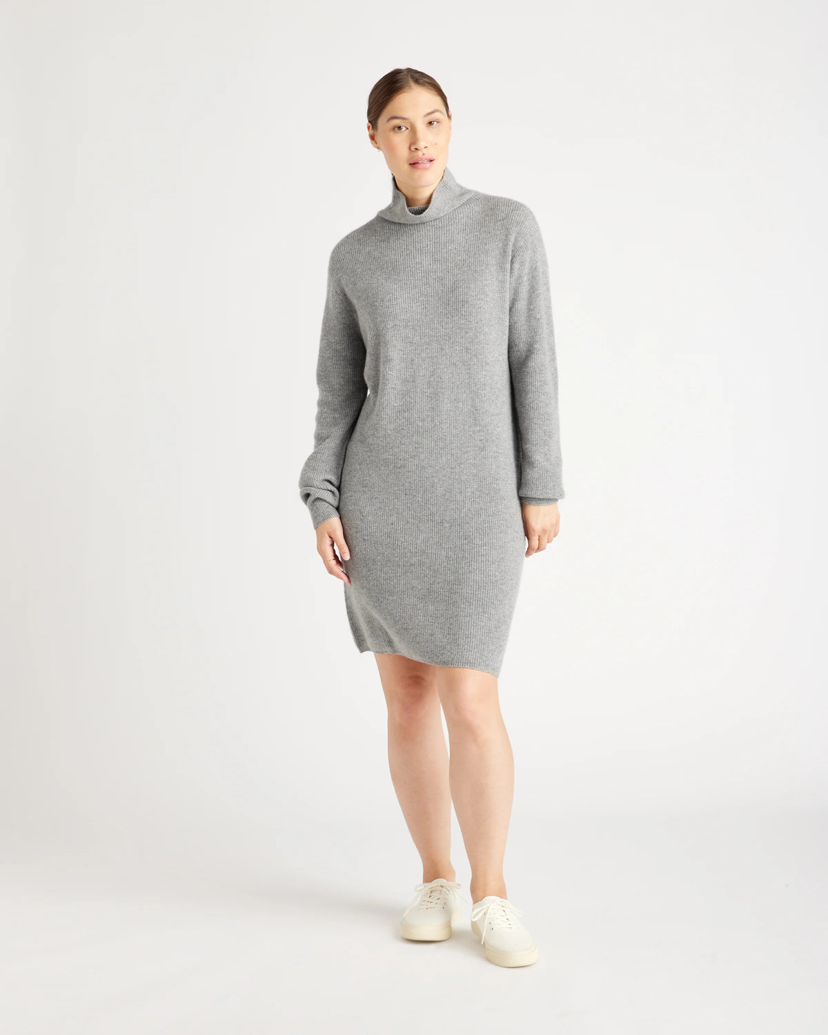 Mongolian Cashmere Textured Sweater Dress - XS / Heather Grey