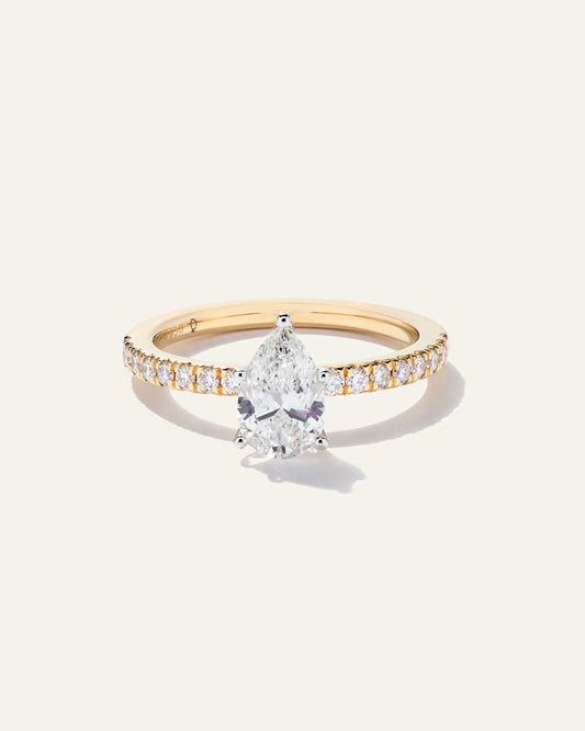 Lab Grown Diamond Pear Petite Pave Engagement Ring - 1ct - 4 / Yellow Gold