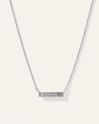 14K Gold Diamond Baguette Bar Necklace - One Size / White Gold