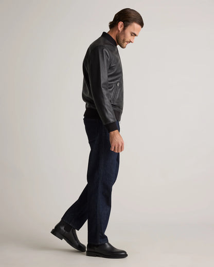 100% Washed Leather Bomber Jacket - S / Black