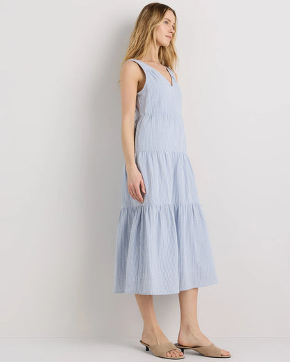 100% Organic Cotton Gauze Tiered Maxi Dress - XS / Indigo Blue