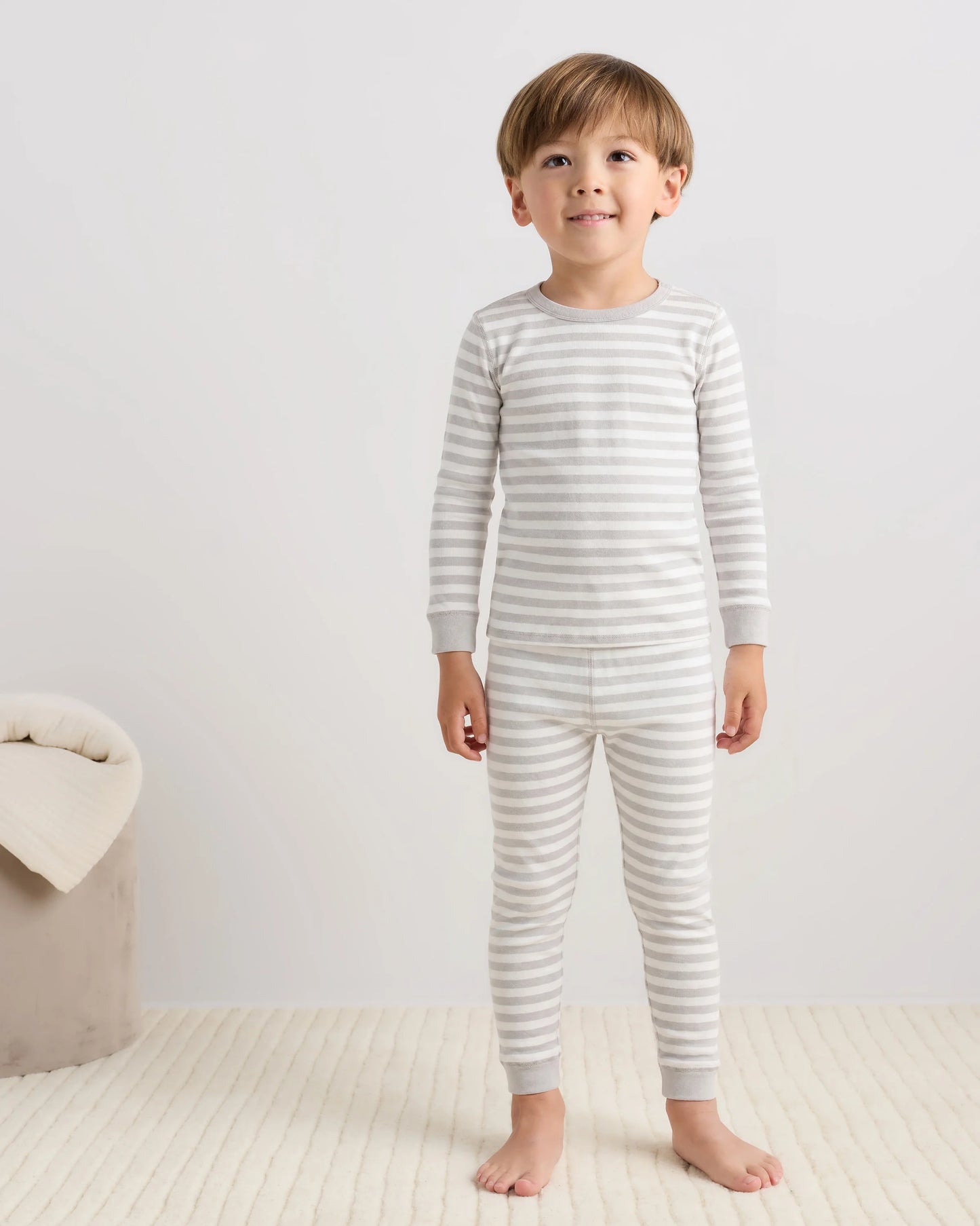 100% Organic Cotton Long Sleeve and Pant Pajama Set - 2T / Navy Stripe