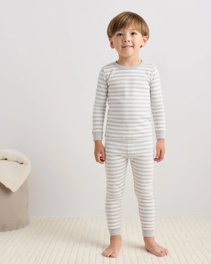 100% Organic Cotton Long Sleeve and Pant Pajama Set - 2T / Navy Stripe
