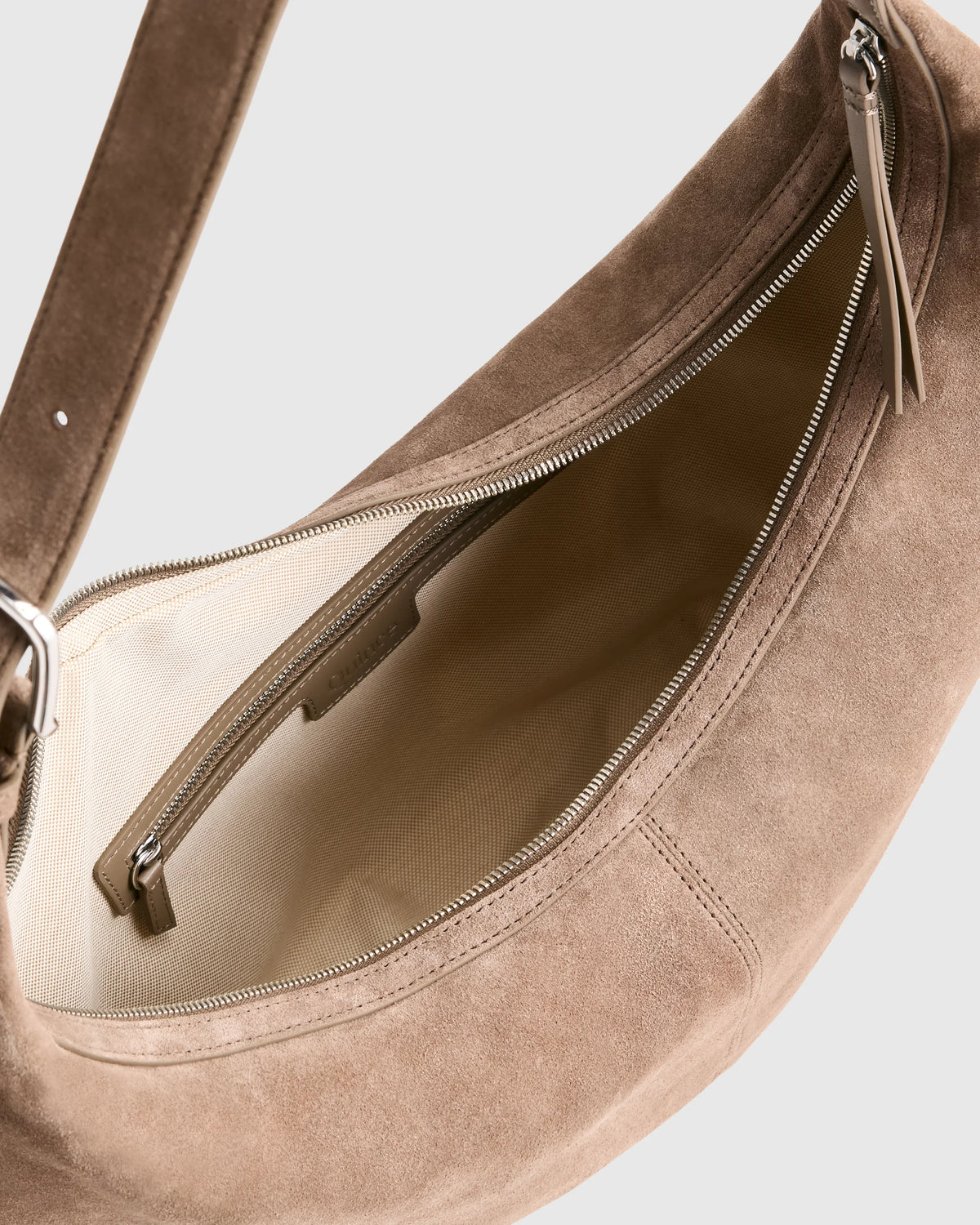 Italian Suede Crescent Shoulder Bag - One Size / Whiskey