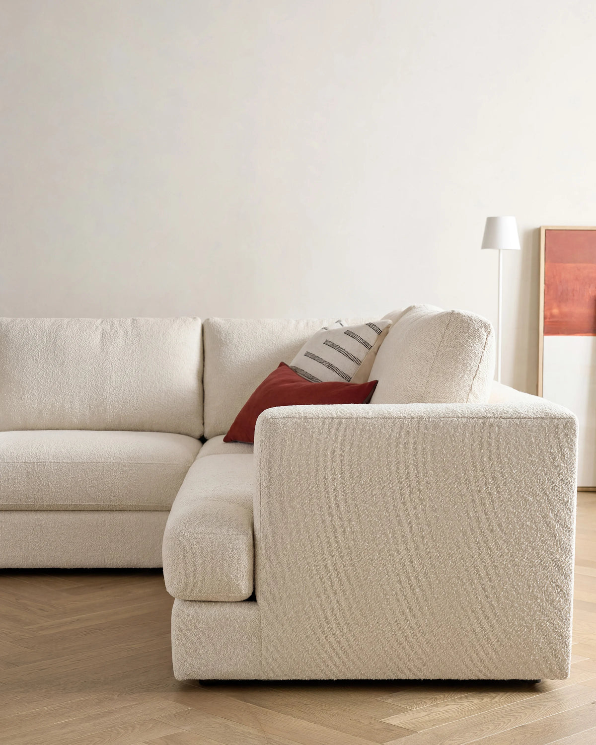 Sierra Curved Arm L Sectional in Performance Boucle - Right Arm / Mushroom