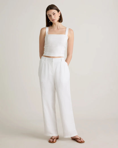 100% European Linen Pleated Trouser - 0 / Bayberry Olive