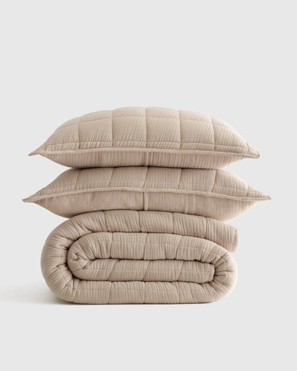 Organic Cotton Gauze Box Quilt Set - Twin / Mineral