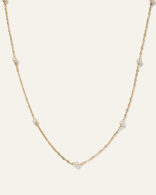 14K Gold Freshwater Cultured Pearl Station Necklace - One Size / Yellow Gold