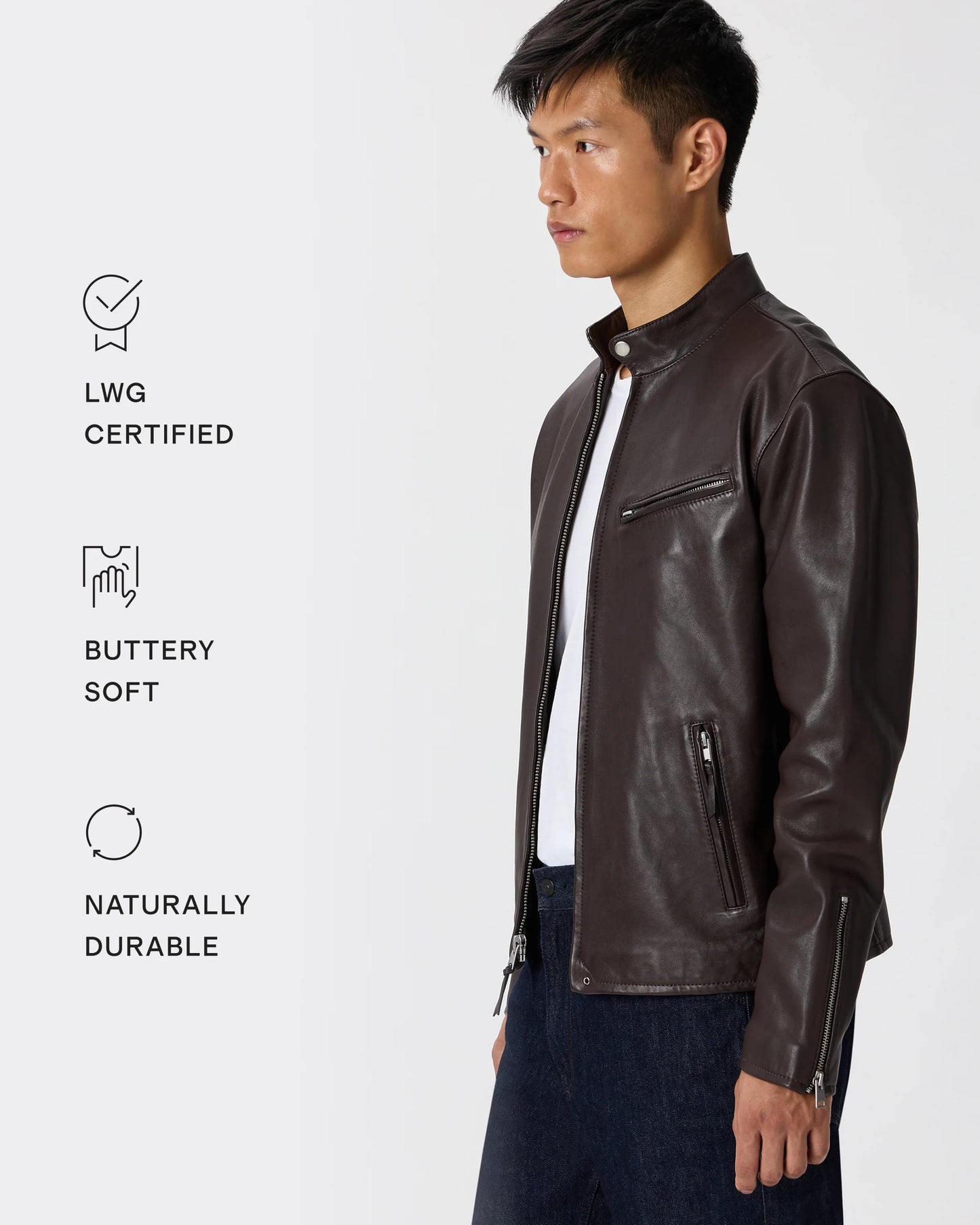 100% Leather Café Racer Jacket - S / Rich Brown