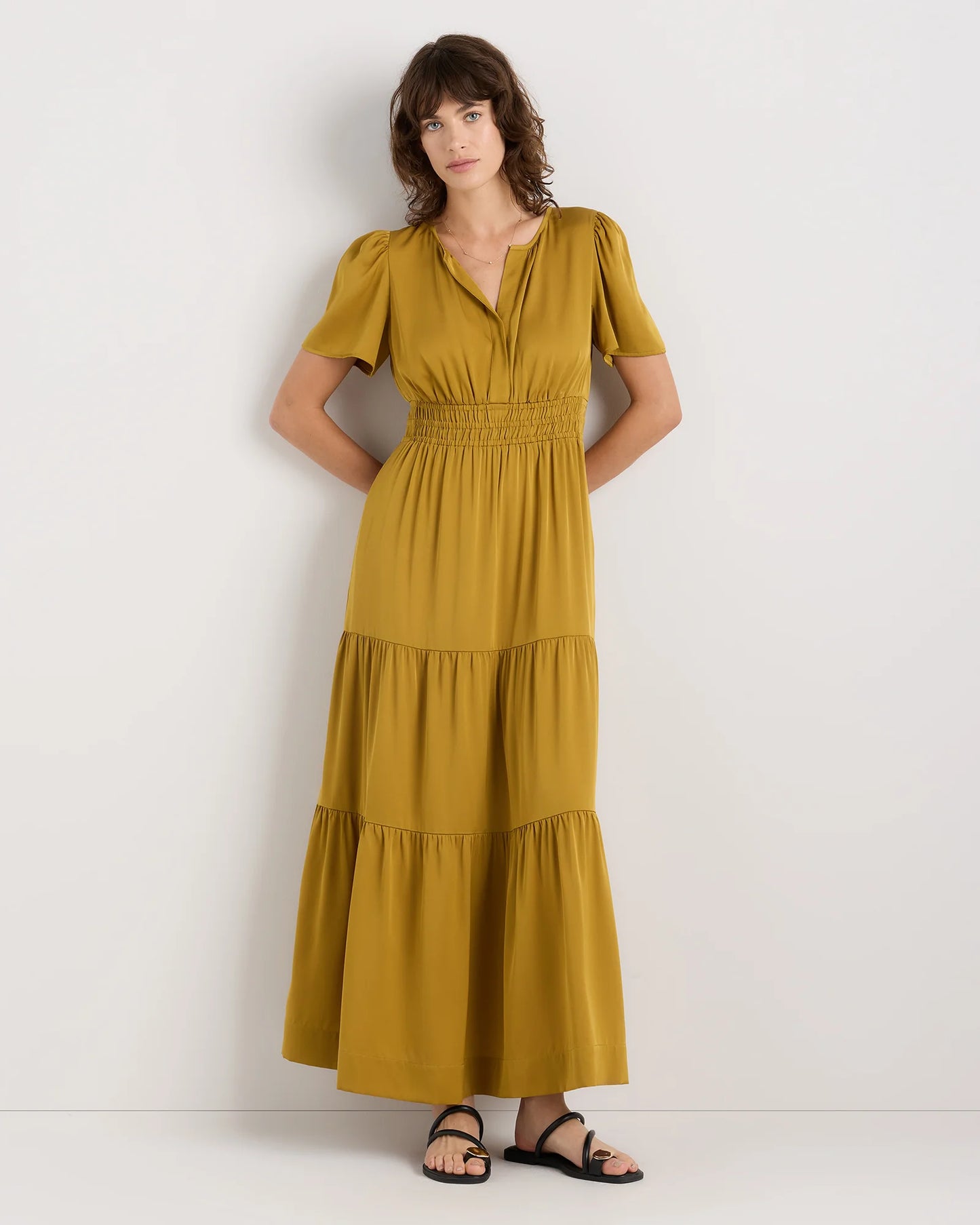 Washable Stretch Silk Tiered Maxi Dress - XS / Navy